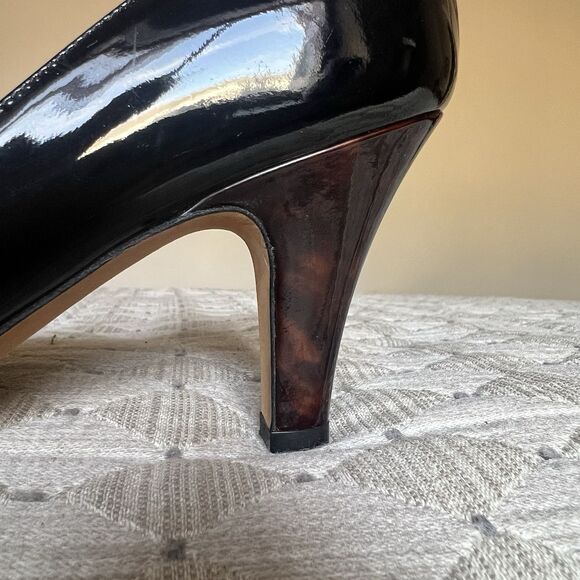 ANYI LU Emily Black Patent Leather Pump Heels EU 37.5 US 7.5 Classic Minimalist - Picture 3 of 16